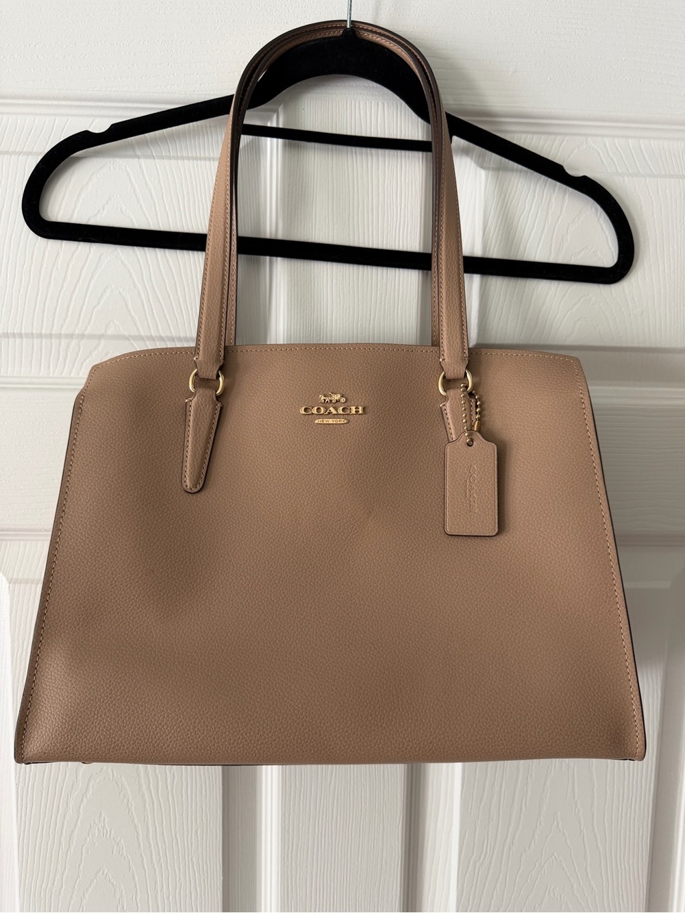 COACH Pebbled Leather Tote in Taupe Brown with Gold Hardware